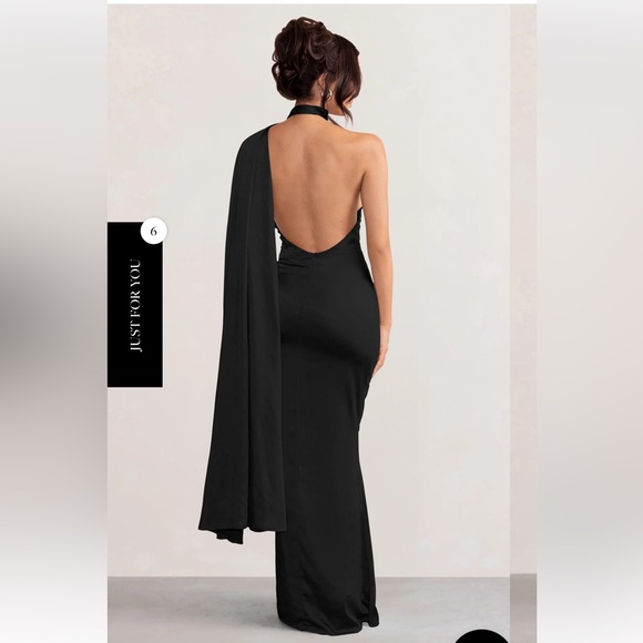 Black Halter Neck Open Back Gown - Picture 2 of 5